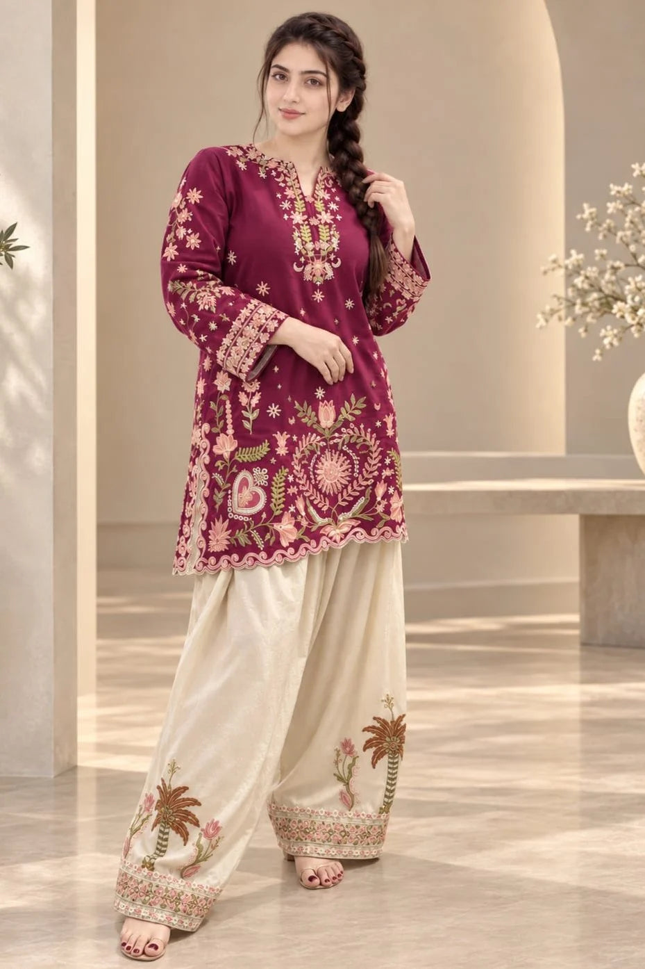 SP-MB55 Dhanak Fully Embroidered 2pc With Fully Embroidered Trouser