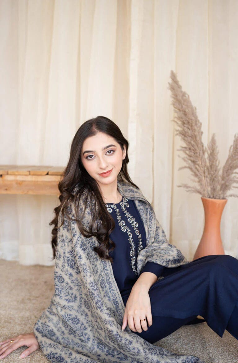 SP-MB830 Unstitched Fully Embroided Dhanak Suit With Wool Shawl - Shaa Posh