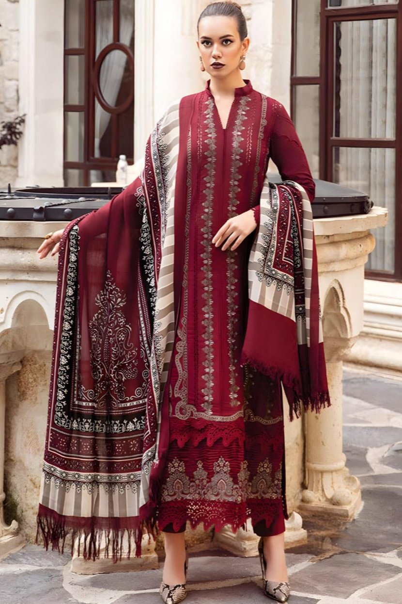 SP-48 Unstitched Embroidered Dhanak Suit With Embroidered Dhanak Shawl - Shaa Posh
