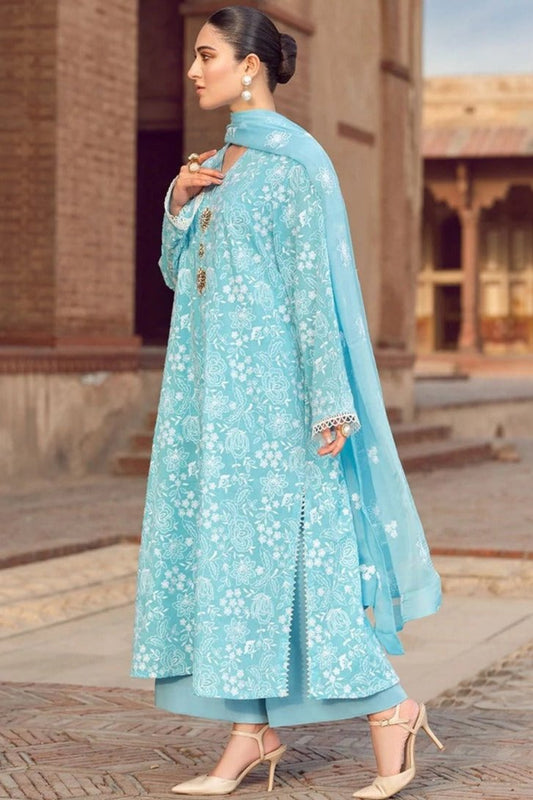 SP-108 Dhanak 3Pc Embroidered Suit With Dhanak Embroidered Shawl - Shaa Posh