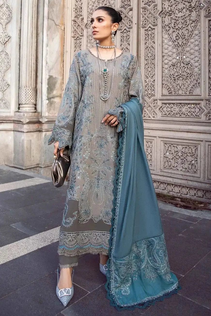 SP-IZ01 Unstitched Embroidered Dhanak Wool Suit With Embroidered Dhanak Shawl - Shaa Posh