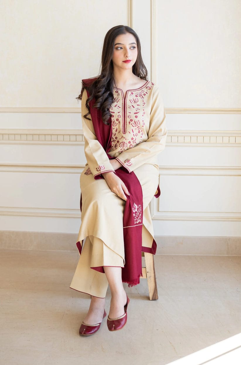 SP-AS25 Unstitched Fully Embroided Dhanak Suit With Dhanak Dupatta - Shaa Posh