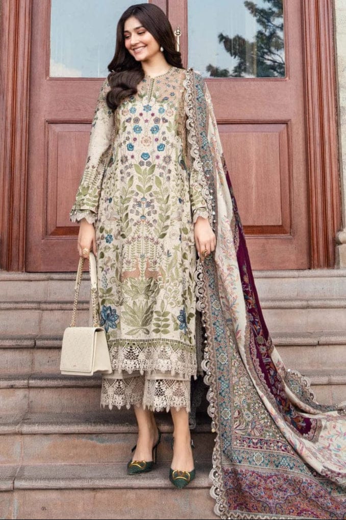 SP-MB555 Dhanak Embroidered Suit With Digital Printed Woolen Shawl - Shaa Posh