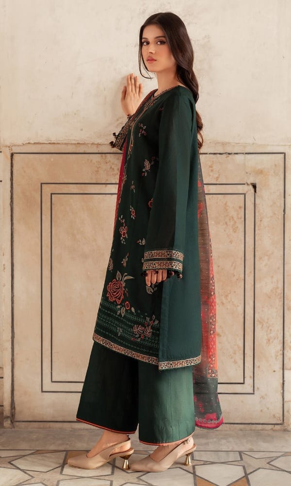 SP-JZ580 Dhanak Embroidered Suit With Digital Printed Woolen Shawl - Shaa Posh