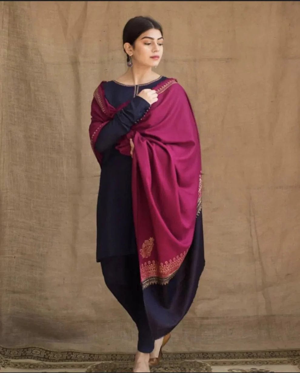 SP-AG1115 Unstitched Dhanak Marina Suit With Wool Shawl - Shaa Posh