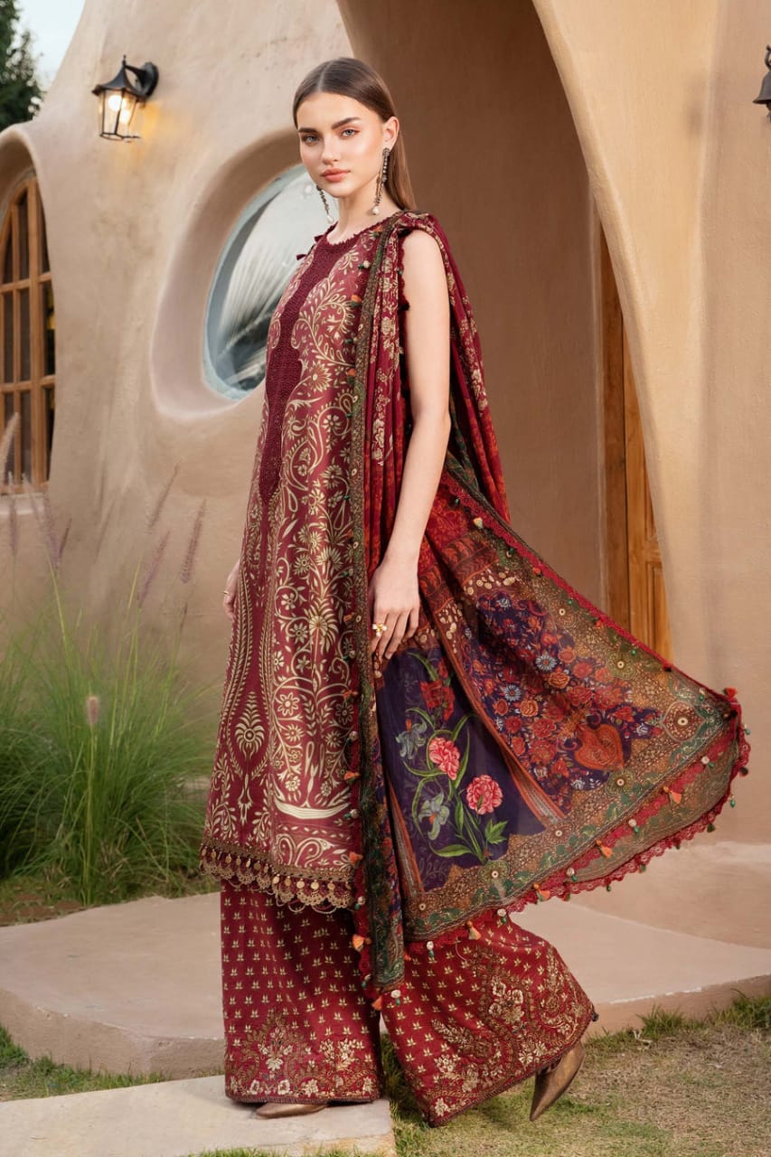 SP-MB478 Unstitched Digital Printed Lawn Suit 3pc With Voil Lawn Digital Printed Dupatta & Embroidered Patches - Shaa Posh