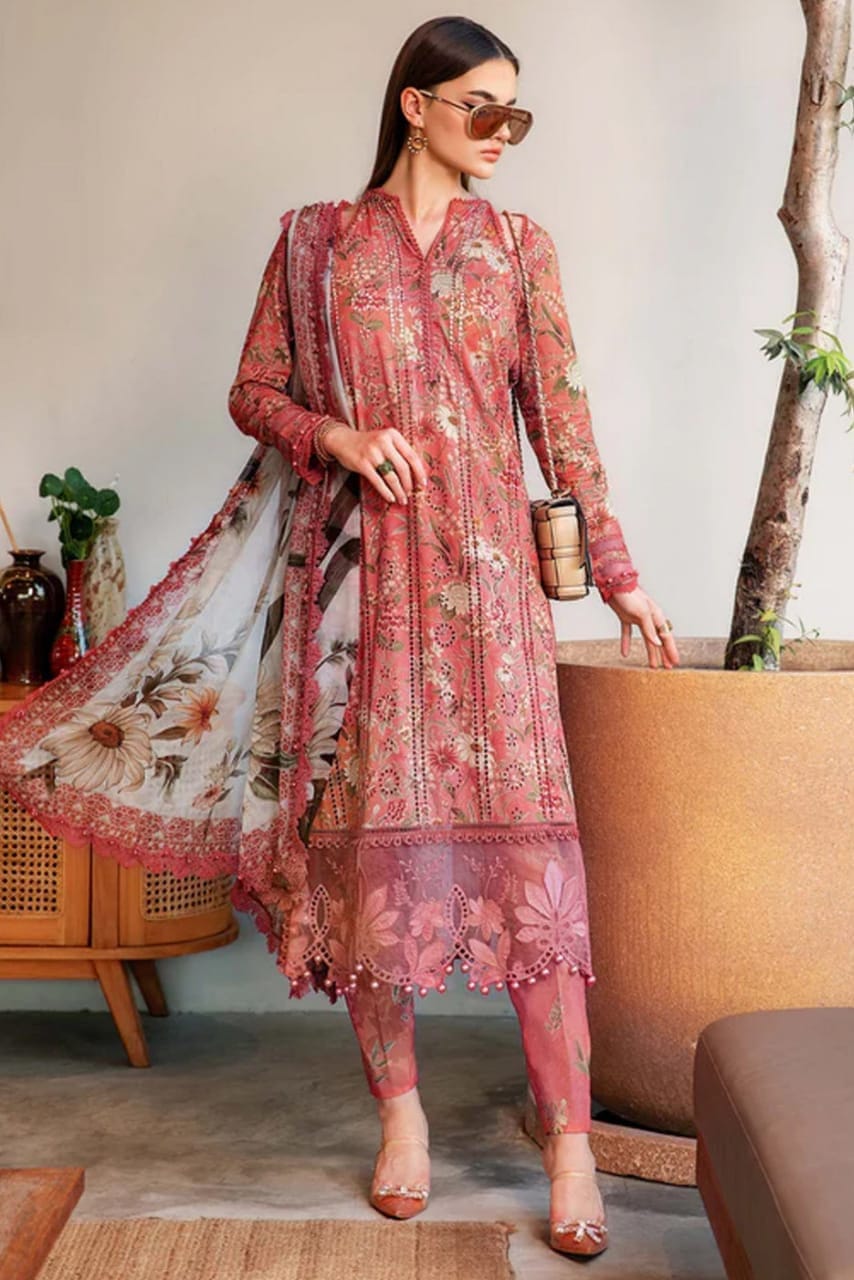 SP-MB470 Unstitched Digital Printed Lawn Suit 3pc With Lawn Digital Printed Dupatta & Embroidered Patches - Shaa Posh