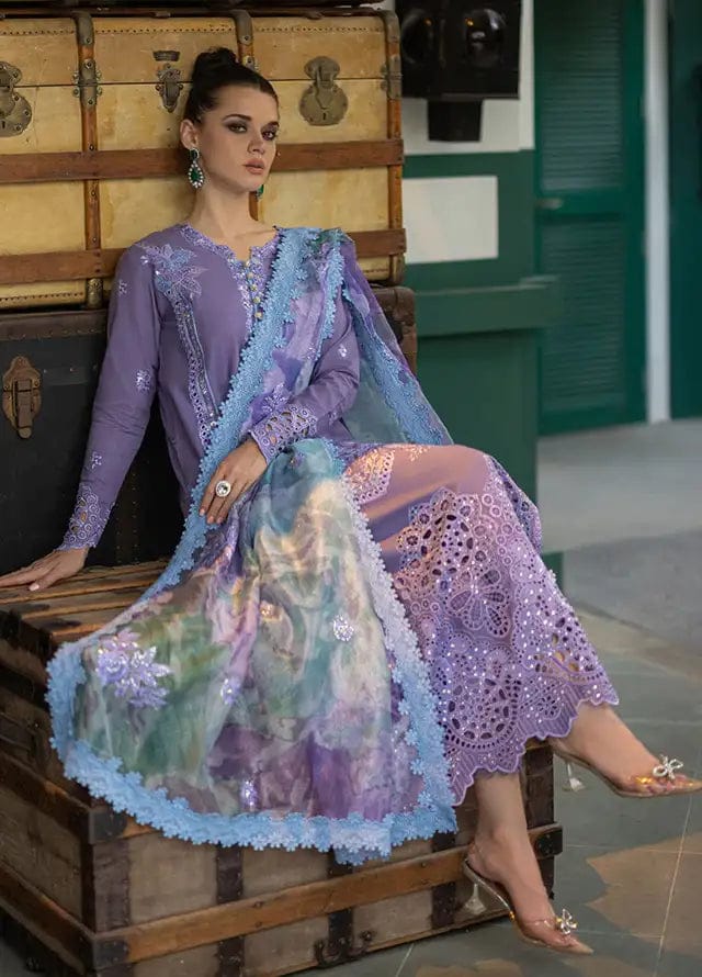 SP-OR86 Lawn Unstitched 3pc Fully Embroidered Suit With Cotton Net Silky Printed Dupatta 4 Sided Embroidered Lace - Shaa Posh