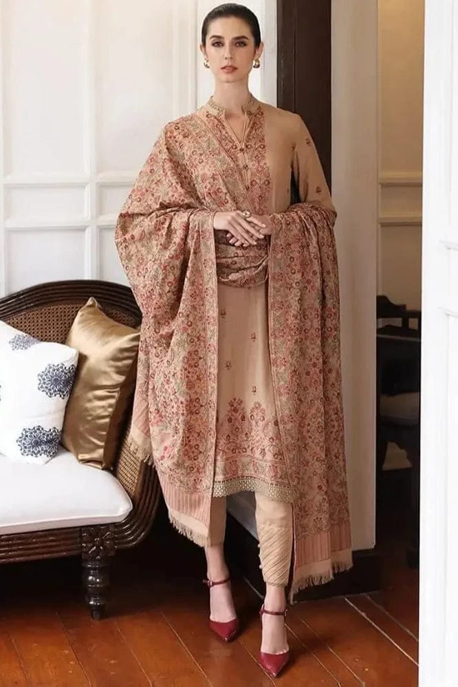 SP-685 Unstitched Heavy Embroidered Dhanak Suit Embroidered Dhanak Shawl - Shaa Posh