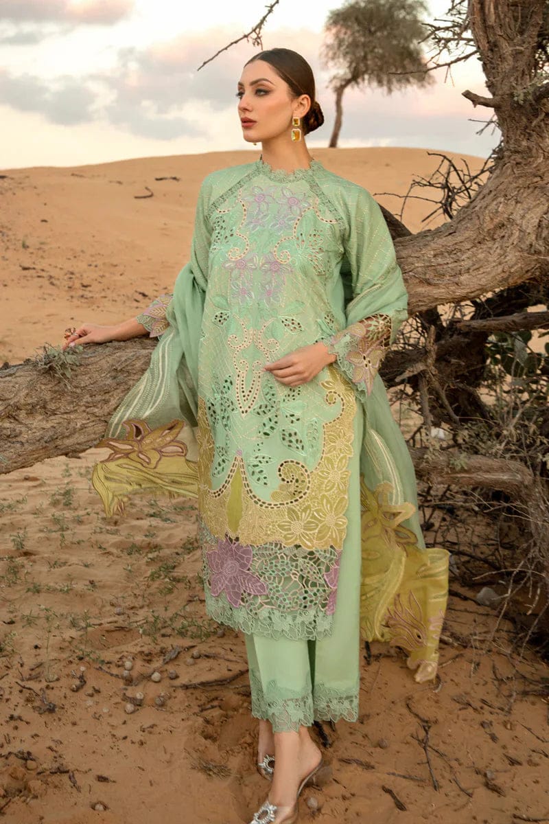 SP-816 Lawn Embroidered 3pc With Embroidered Organza Dupatta - Shaa Posh