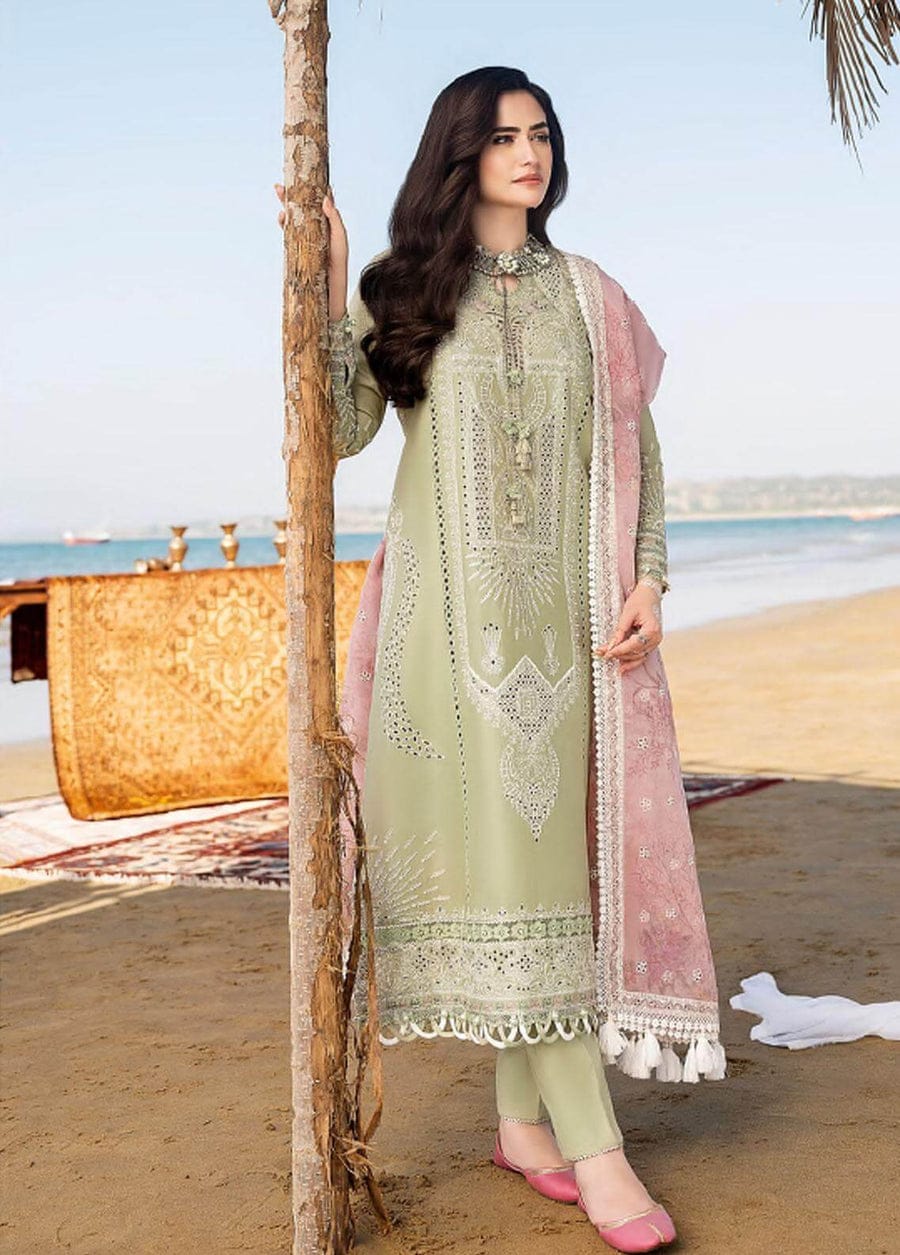 SP-CH10 Embroidered ChickenKari Lawn Suit With Printed Organza Dupatta - Shaa Posh