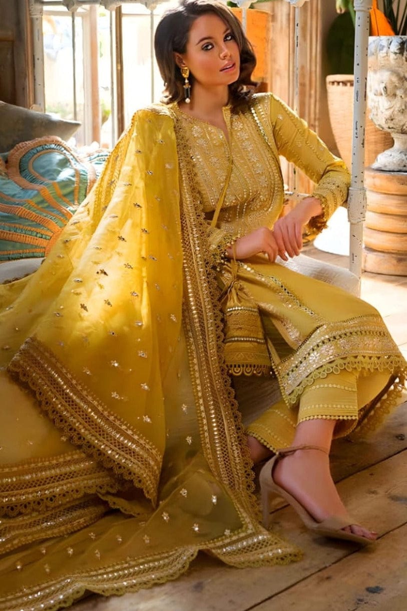 SP-1342 Sequence Embroidered Unstitched Lawn 3pc Suit With Sequence Embroidered Organza Dupatta - Shaa Posh