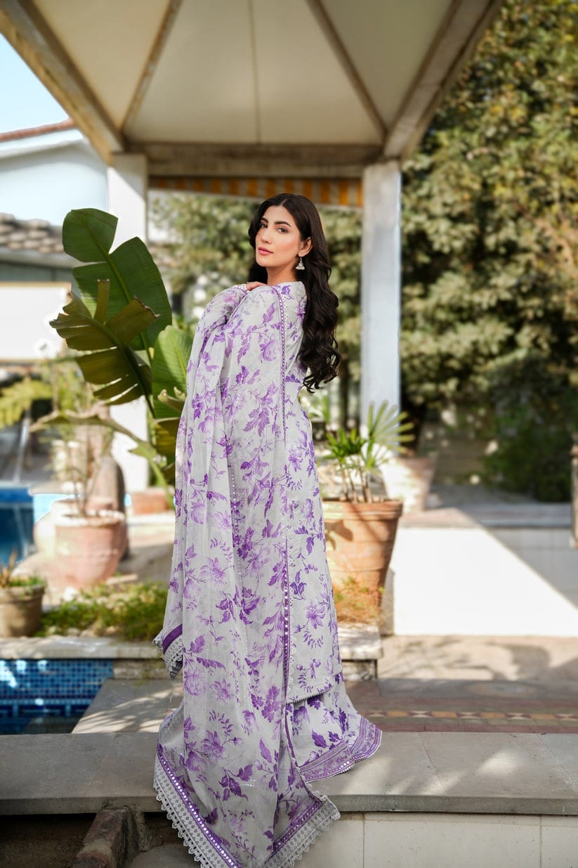 Shaa Posh SP-120 unstitched digital lawn suit with embroidered neck, sleeves, and a four-side embroidered dupatta.