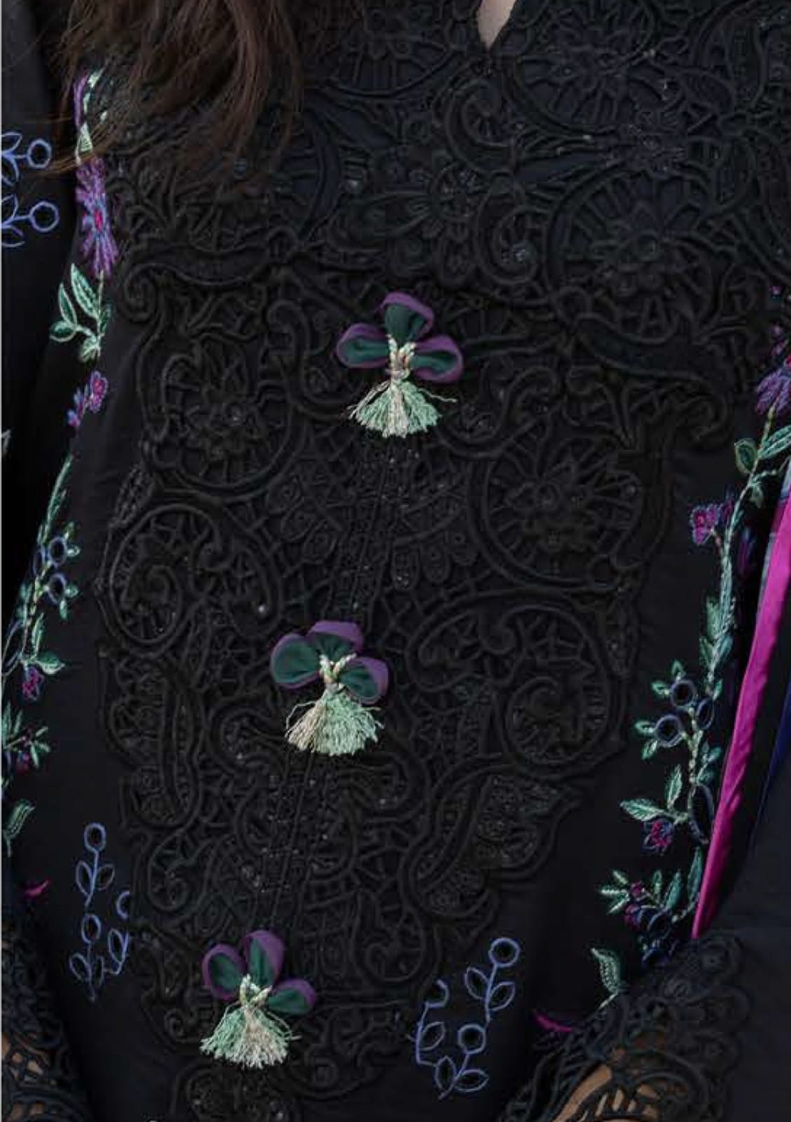 Unstitched Shaa Posh lawn embroidery 3-piece suit with digital print dupatta, featuring intricate embroidery and vibrant fabric details.