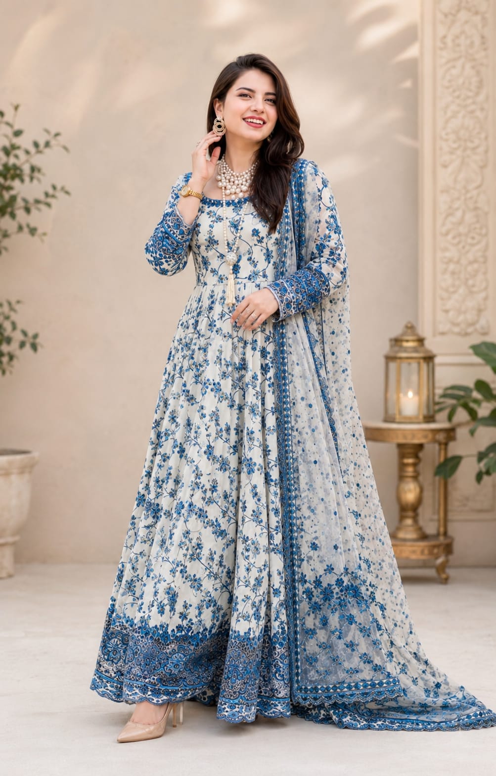 SP-ST1100 Lawn Embroidered 3pc Suit With Organza Embroidered Dupatta