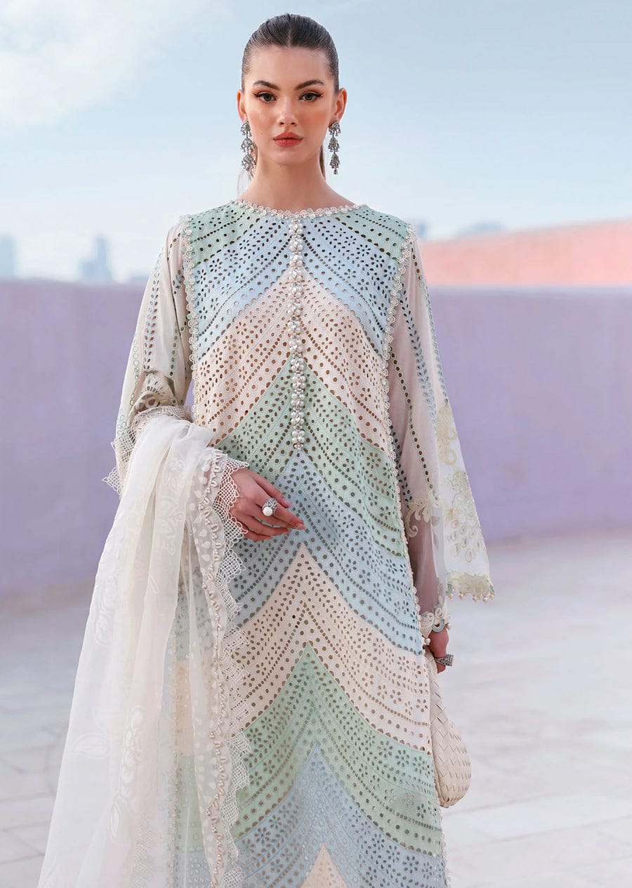 SP-02 Unstitched 3 pc Chickenkari Embroidered Suit With Organza Duppata