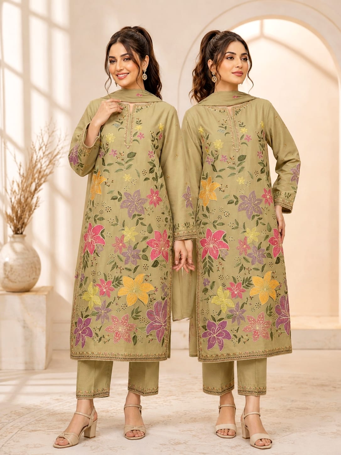 SP-88 Unstitched Fully Embroided Dhanak Suit With Wool Shawl