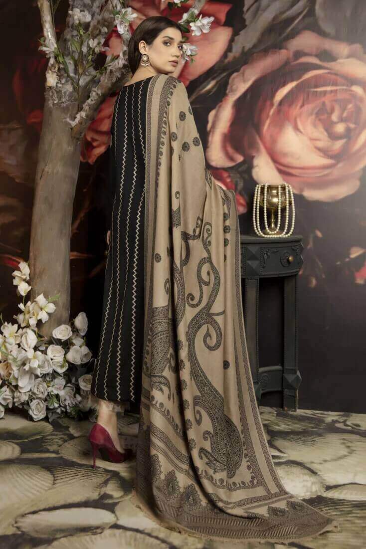 SP-1090 Unstitched Fully Embroided Dhanak Suit With Wool Shawl - Shaa Posh