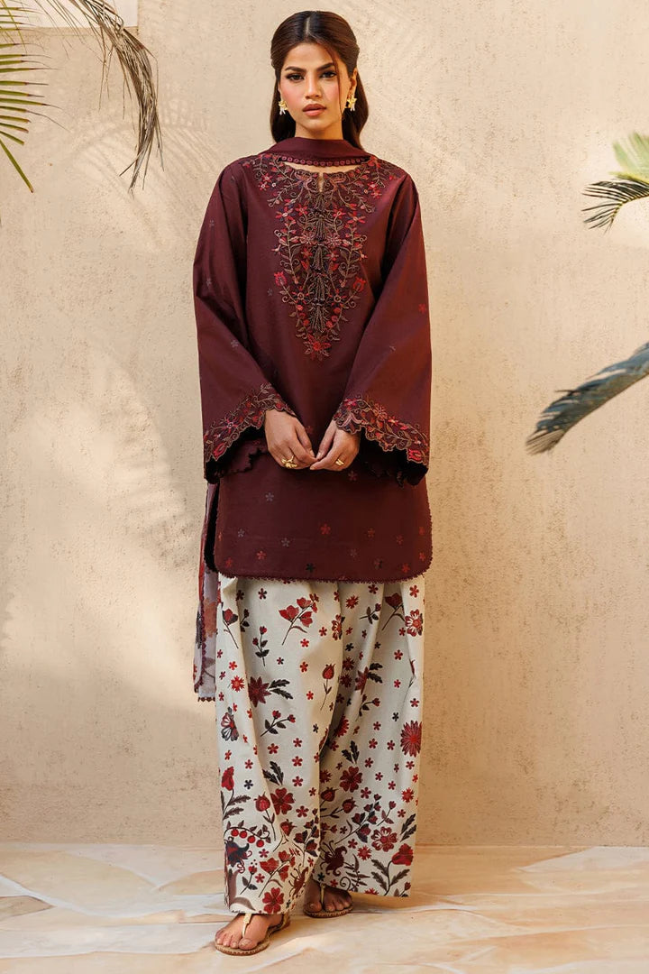 SP-IZ236 Neckline & Sleeves Embroidered Digital Printed Lawn Suit 3pc With Monar Digital Printed Dupatta - Shaa Posh