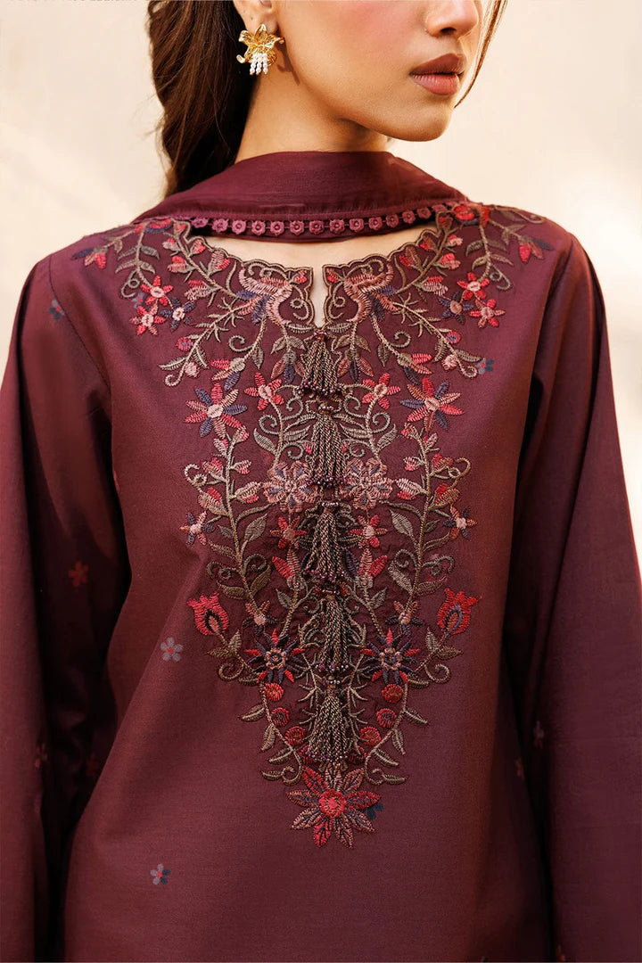 SP-IZ236 Neckline & Sleeves Embroidered Digital Printed Lawn Suit 3pc With Monar Digital Printed Dupatta - Shaa Posh