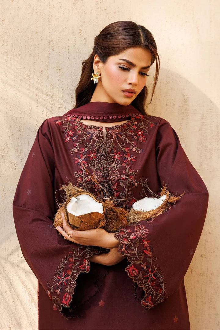 SP-IZ236 Neckline & Sleeves Embroidered Digital Printed Lawn Suit 3pc With Monar Digital Printed Dupatta - Shaa Posh