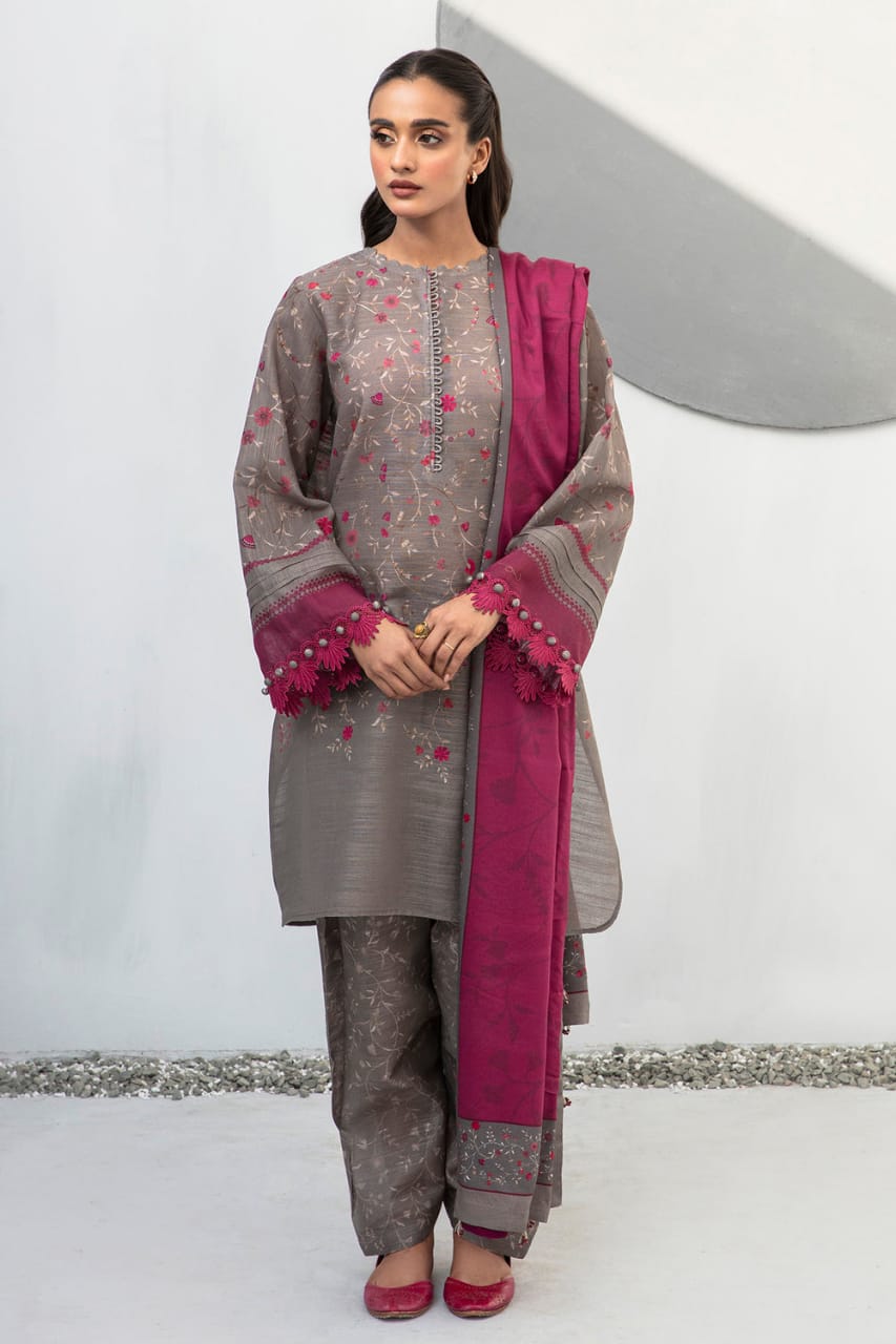 SP-BQ405 Digital Printed Khaddar 3Pc Suit With Digital Printed Khaddar Dupatta - Shaa Posh