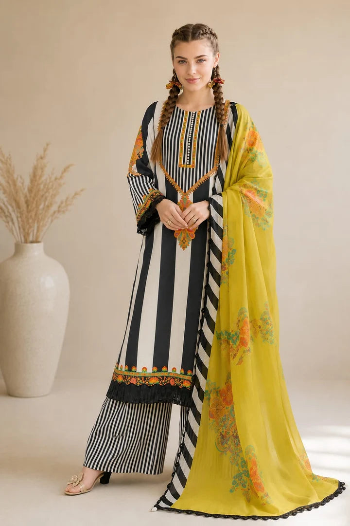 SP-D360 Digital Printed Lawn Suit 3pc With Lawn Digital Printed Dupatta - Shaa Posh