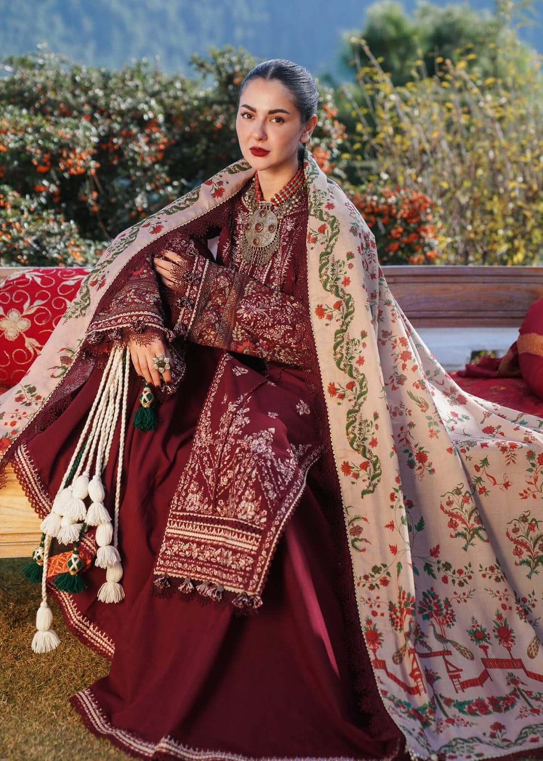 SP-HR890 Unstitched Heavy Embroidered Dhanak Suit With Embroidered Dhanak Shawl - Shaa Posh