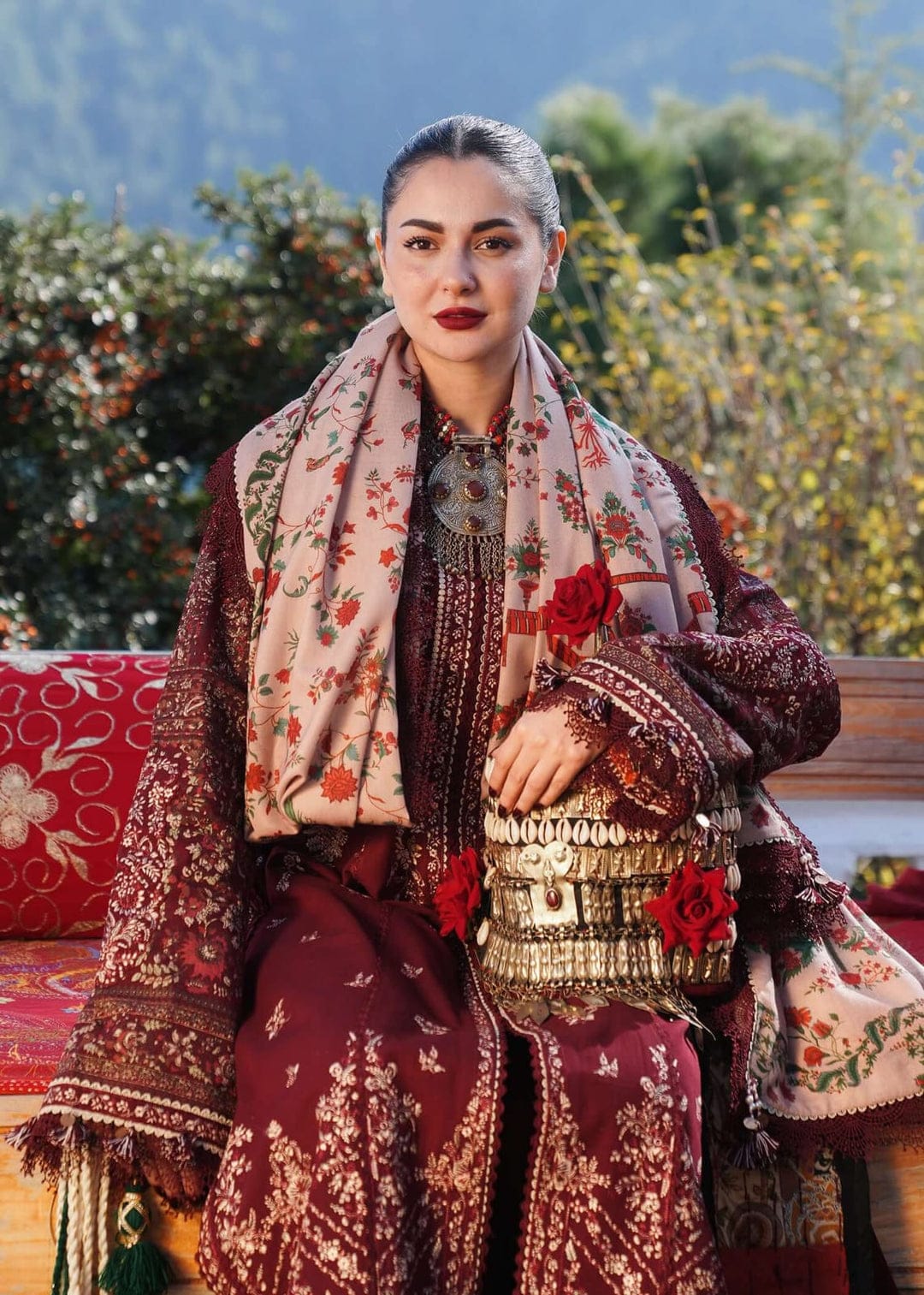 SP-HR890 Unstitched Heavy Embroidered Dhanak Suit With Embroidered Dhanak Shawl - Shaa Posh