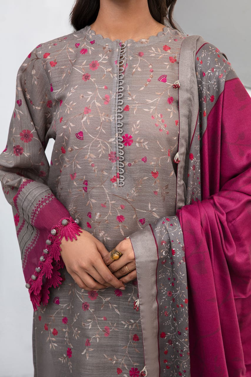SP-BQ405 Digital Printed Khaddar 3Pc Suit With Digital Printed Khaddar Dupatta - Shaa Posh