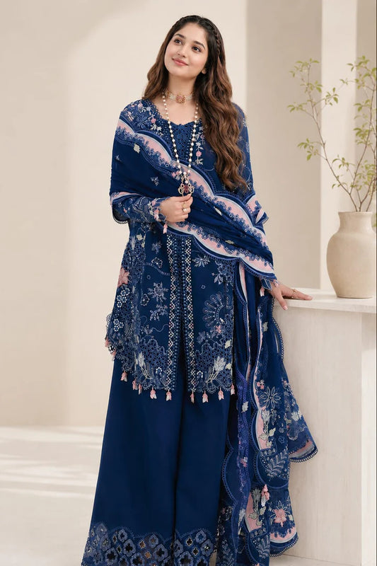 SP-QL2815 Lawn Unstitched Embroidered 3pc Suit With Fully Embroidered Chiffon Dupatta - Shaa Posh