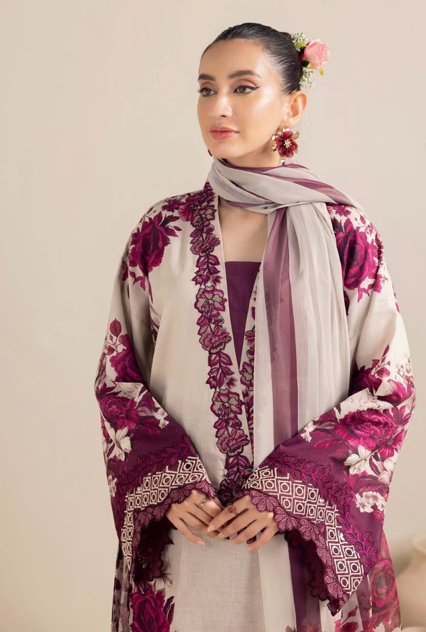 SP-AD476 Unstitched Digital Printed Khaddar Suit 3pc With Digital Printed Khaddar Dupatta - Shaa Posh