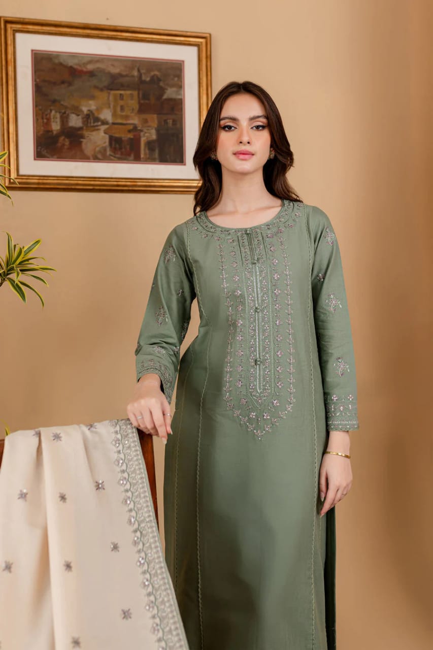 SP-RP600 Unstitched Heavy Embroidered Dhanak Suit With Embroidered Dhanak Shawl - Shaa Posh