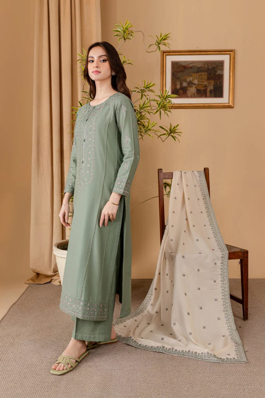 SP-RP600 Unstitched Heavy Embroidered Dhanak Suit With Embroidered Dhanak Shawl - Shaa Posh