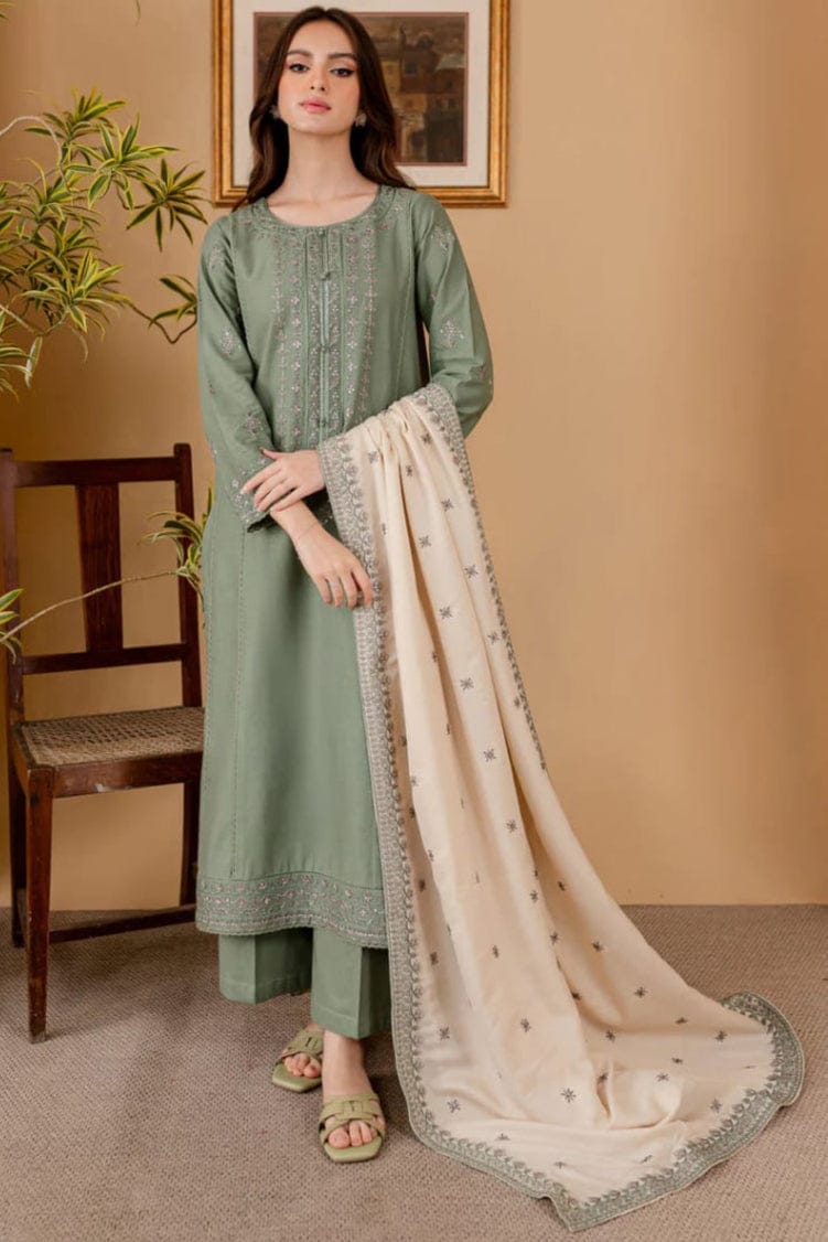 SP-RP600 Unstitched Heavy Embroidered Dhanak Suit With Embroidered Dhanak Shawl - Shaa Posh