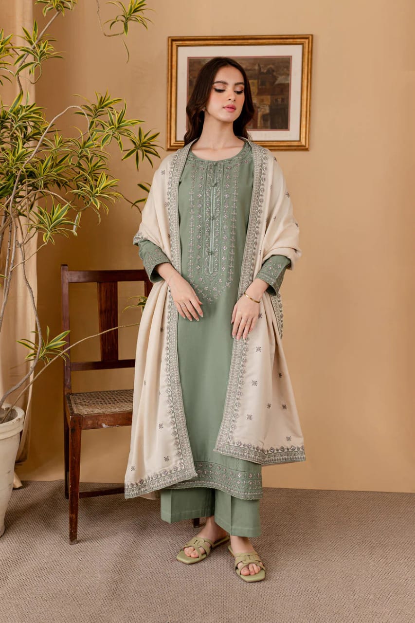 SP-RP600 Unstitched Heavy Embroidered Dhanak Suit With Embroidered Dhanak Shawl - Shaa Posh