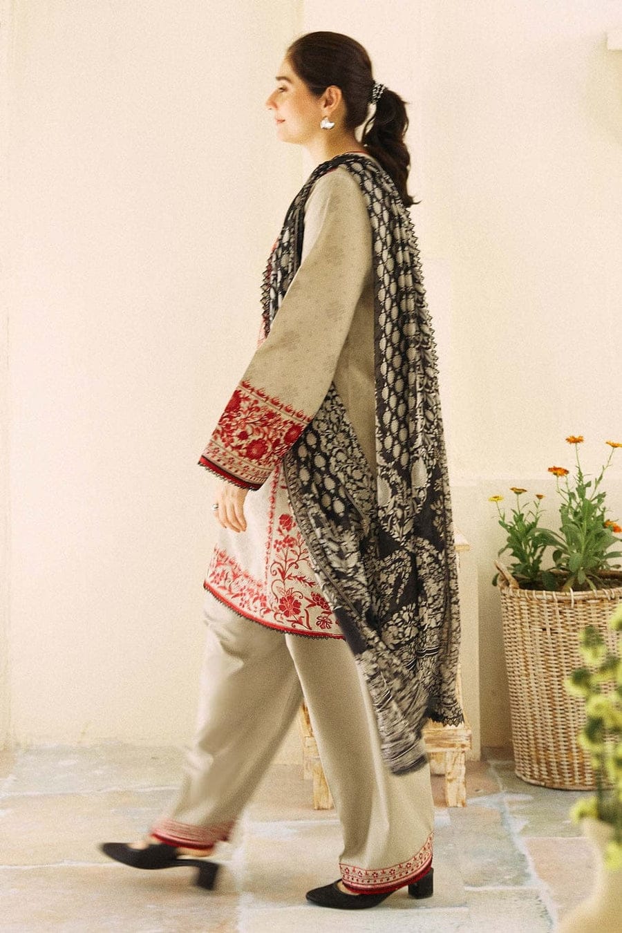 SP-57 Unstitched Fully Embroided Dhanak Suit With Wool Shawl - Shaa Posh