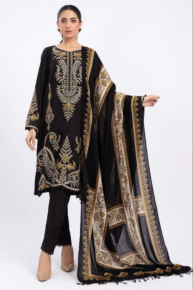 SP-700 Dhanak Embroidered Suit With Digital Printed Wool Shawl - Shaa Posh
