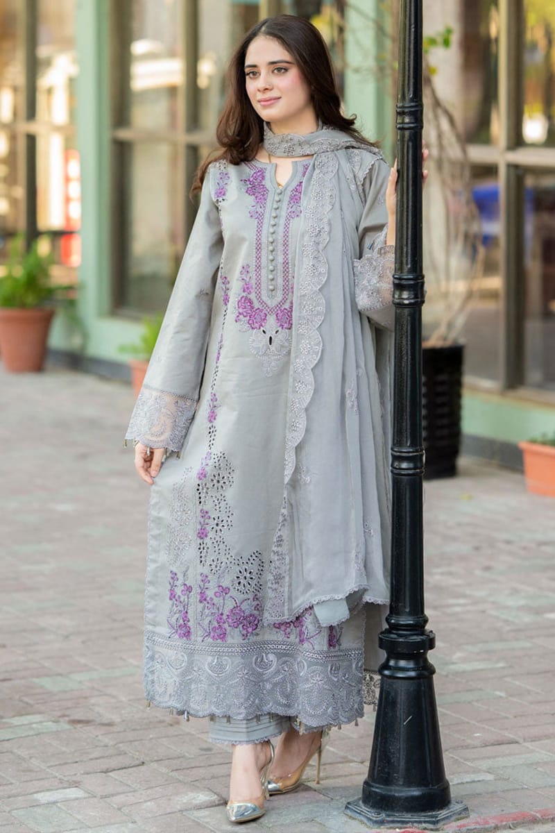 SP-842 Unstitched Embroidered Dhanak Suit 3pc With Embroidered Dhanak Shawl - Shaa Posh