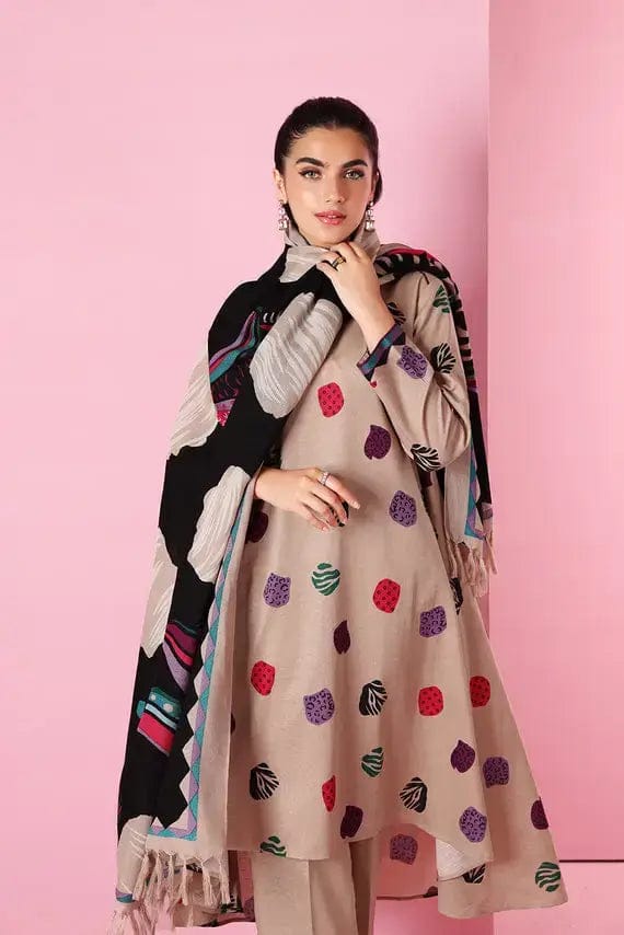 SP-2042 Unstitched Fully Embroided Dhanak Suit With Wool Shawl - Shaa Posh