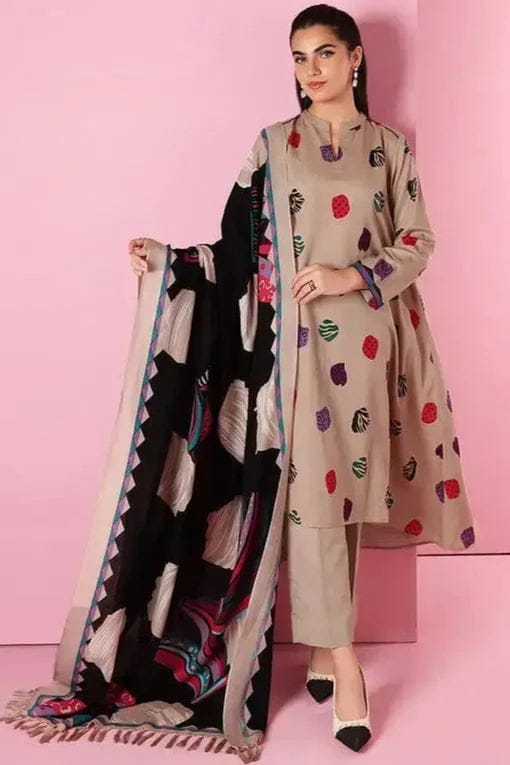 SP-2042 Unstitched Fully Embroided Dhanak Suit With Wool Shawl - Shaa Posh