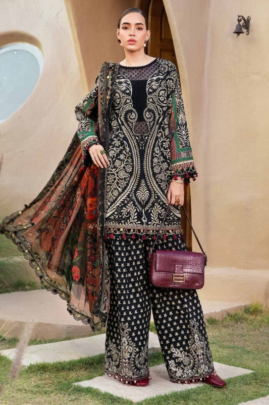 SP-MB466 Unstitched Digital Printed Lawn Suit 3pc With Voil Lawn Digital Printed Dupatta & Embroidered Patches - Shaa Posh