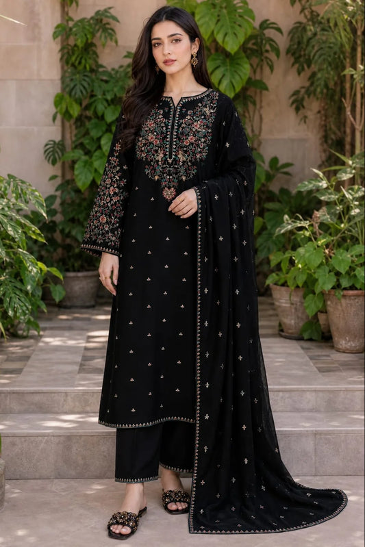 SP-D2800 (8.2 Meters) Unstitched Fully Embroidered Dhanak Suit With Embroidered Dhanak Shawl
