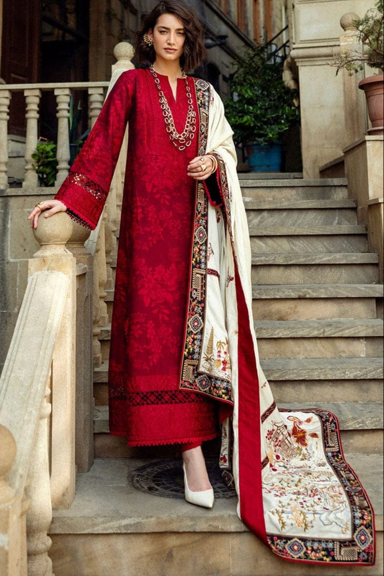 SP-MQ560 Dhanak Embroidered Suit with Dhanak Embroidered Shawl - Shaa Posh