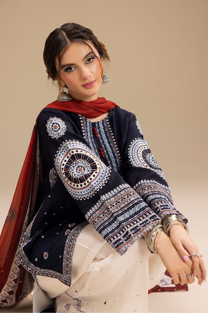 SP-RR610 Unstitched Heavy Embroidered Dhanak Suit With Digital Printed Monar Dupatta - Shaa Posh