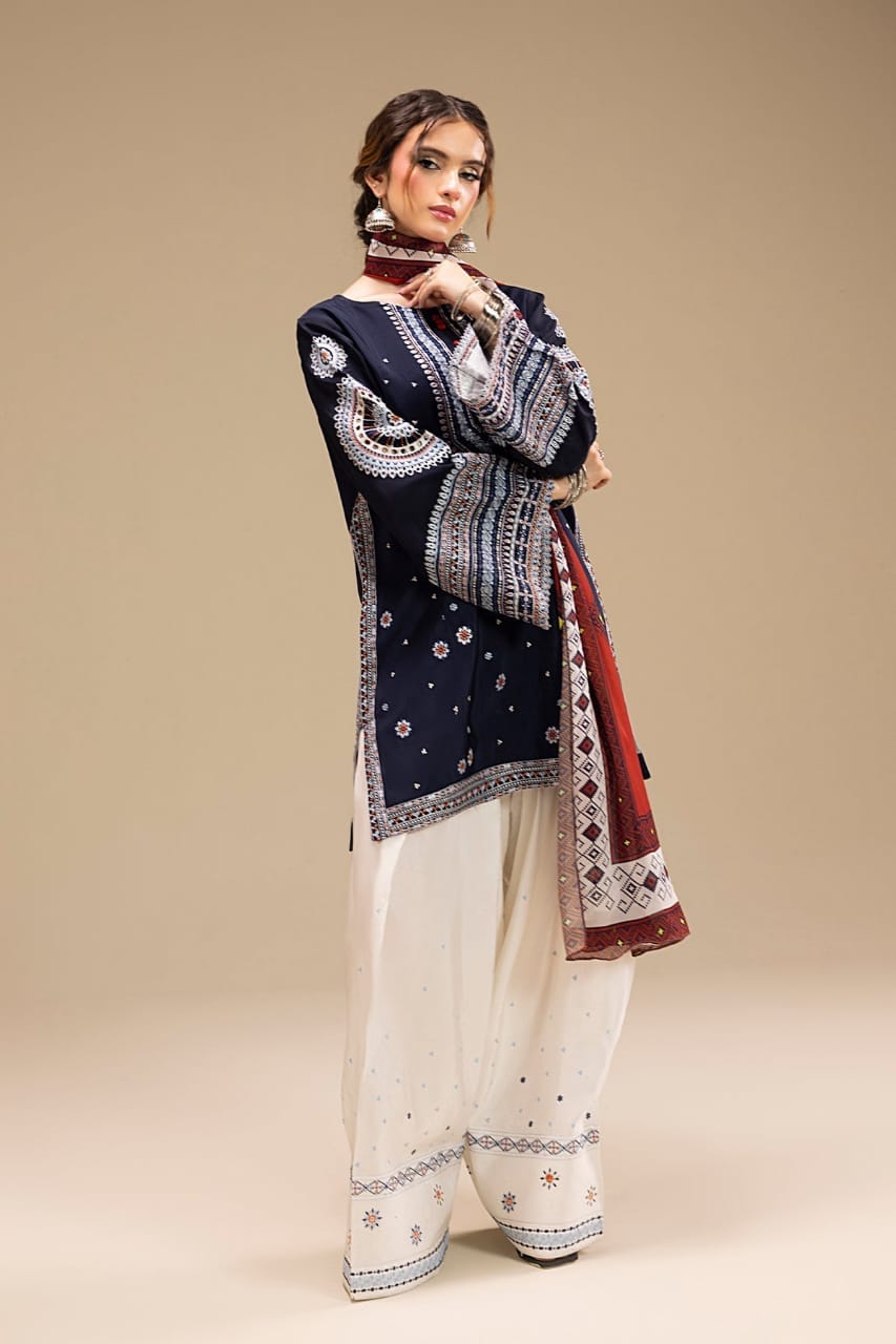 SP-RR610 Unstitched Heavy Embroidered Dhanak Suit With Digital Printed Monar Dupatta - Shaa Posh