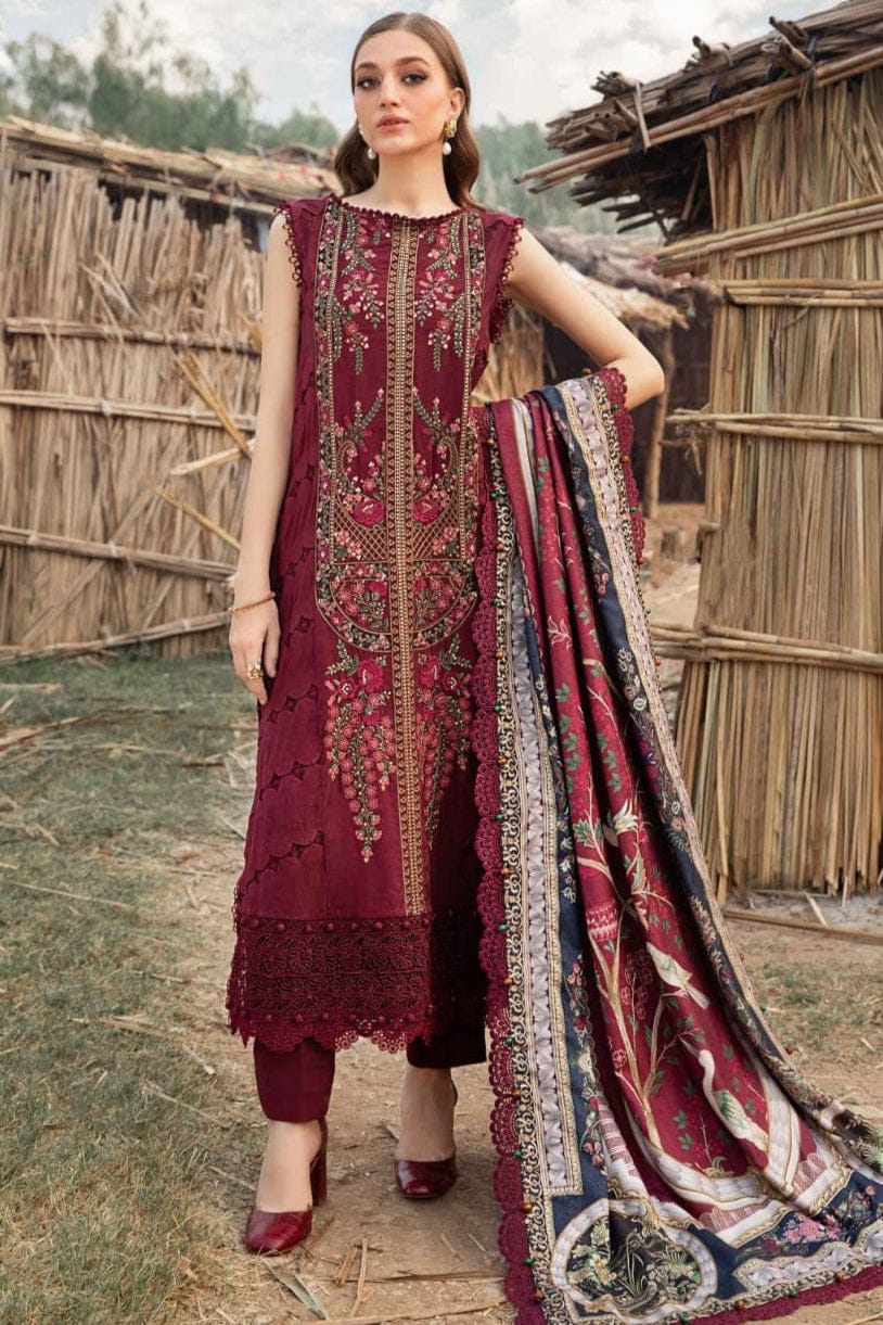 SP-HR515 Dhanak Embroidered Suit With Digital Printed Woolen Shawl - Shaa Posh