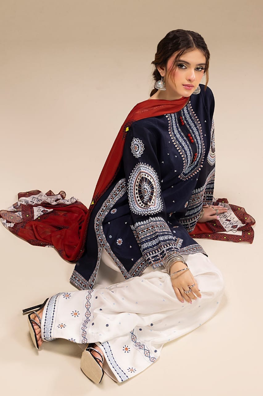 SP-RR610 Unstitched Heavy Embroidered Dhanak Suit With Digital Printed Monar Dupatta - Shaa Posh