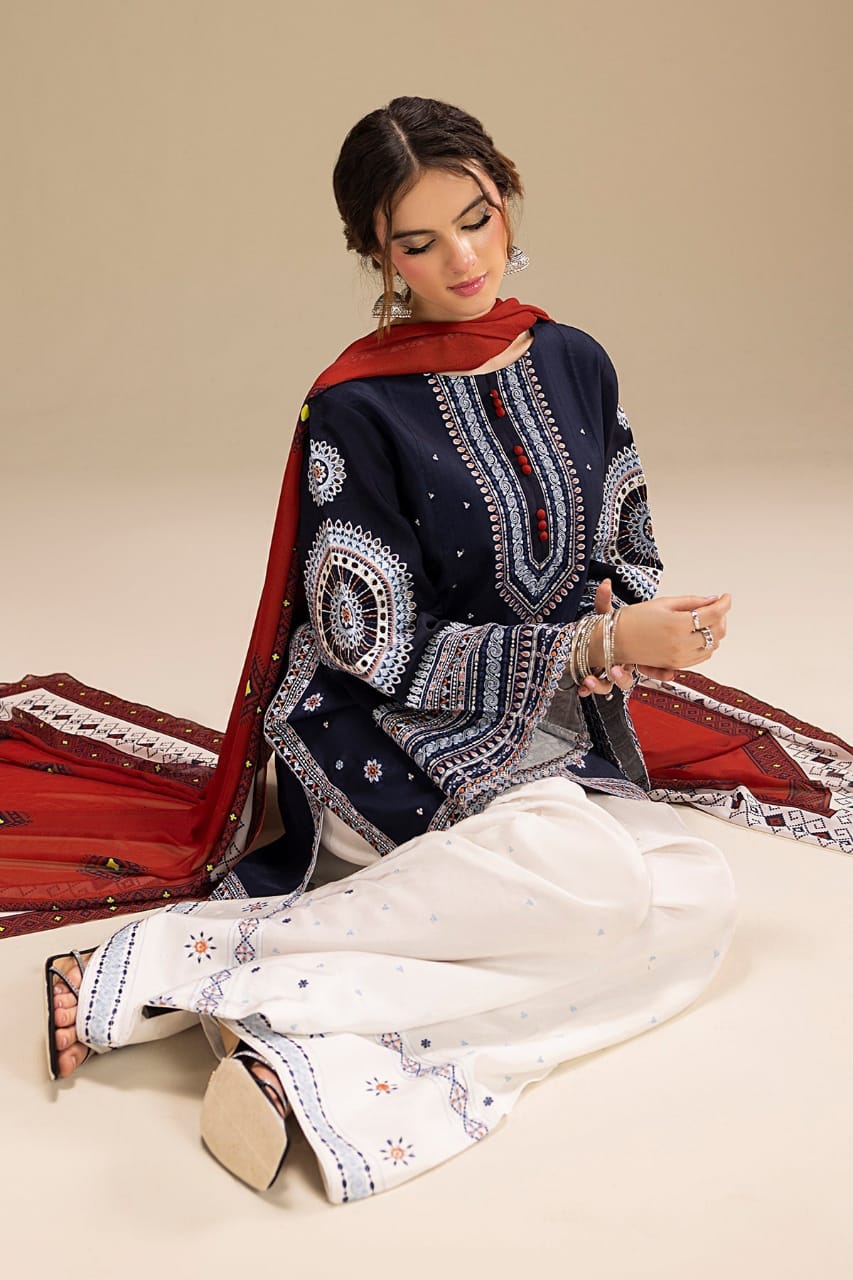 SP-RR610 Unstitched Heavy Embroidered Dhanak Suit With Digital Printed Monar Dupatta - Shaa Posh