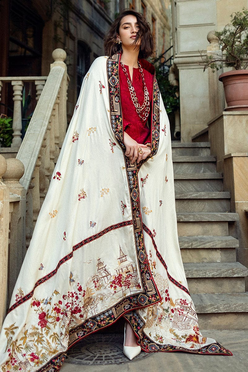 SP-MQ560 Dhanak Embroidered Suit with Dhanak Embroidered Shawl - Shaa Posh